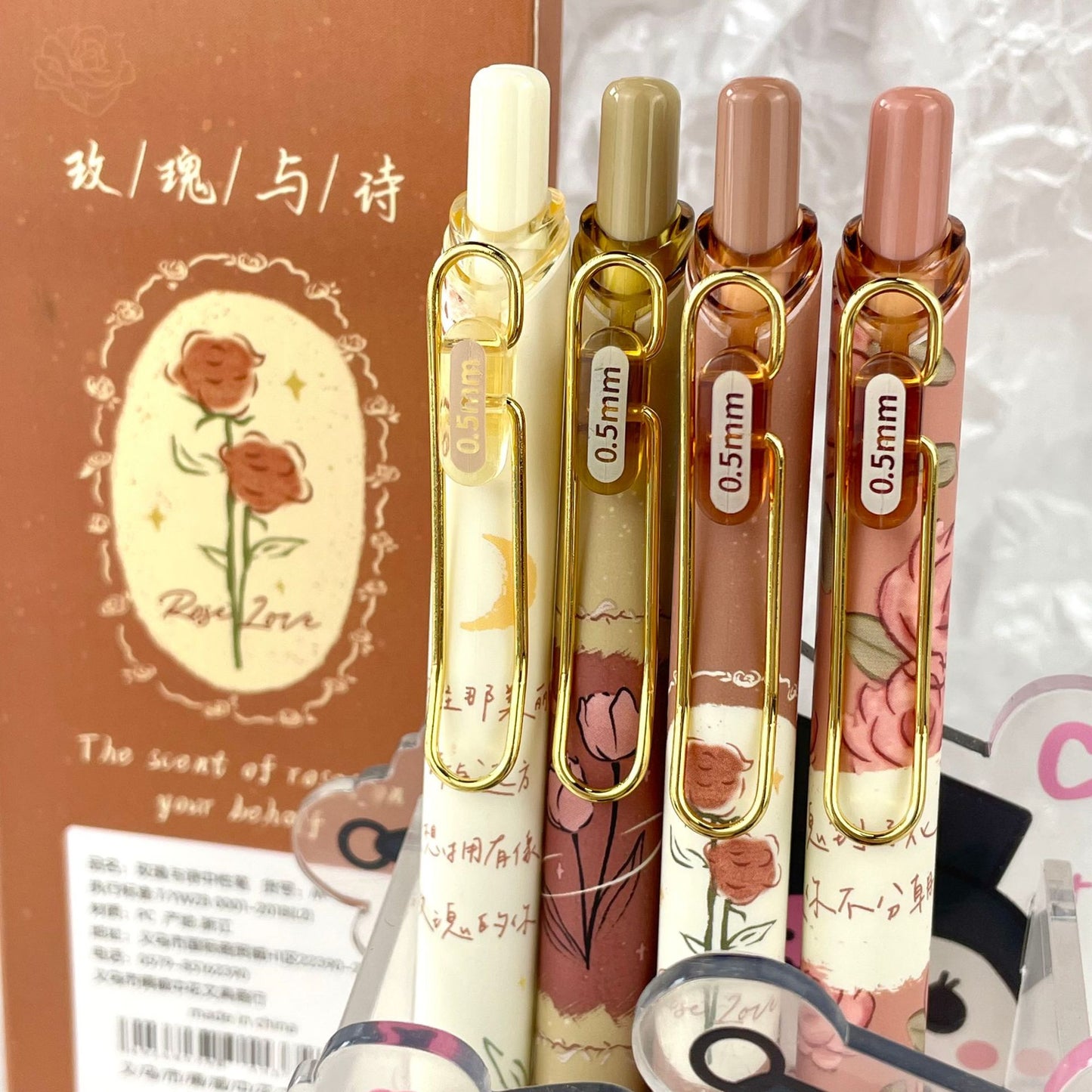 Lot de 4 stylos – Rose Vintage