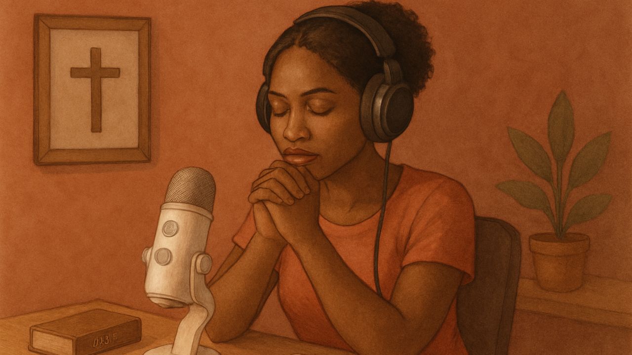 dessin aquarelle d une femme noire priant a son bureau